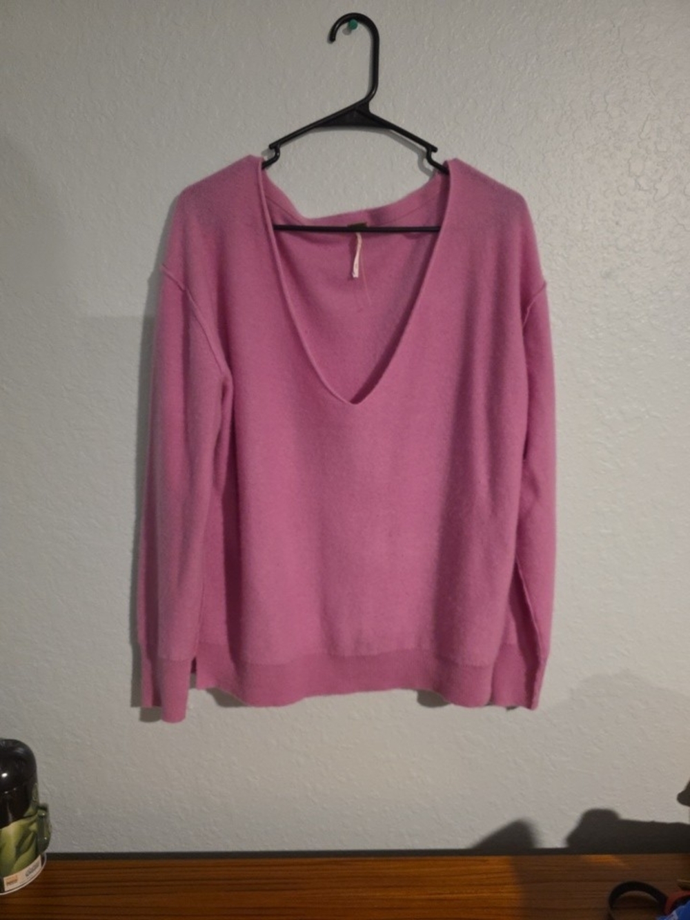 Free People Rose Pink 100% Cashmere V-Neck Sweater Oversized